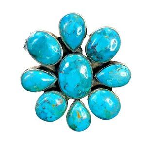 Sterling Silver Womens Ring Turquoise Size Size 9 Signed FD Statement Southwest